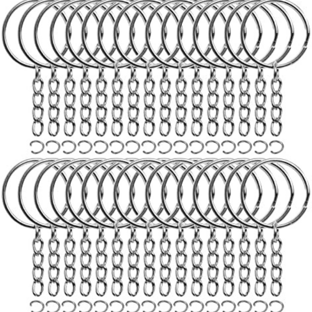 50PCS Bulk Keychains Set Split Keychains Rings with Chain 1 Inch Key Rings