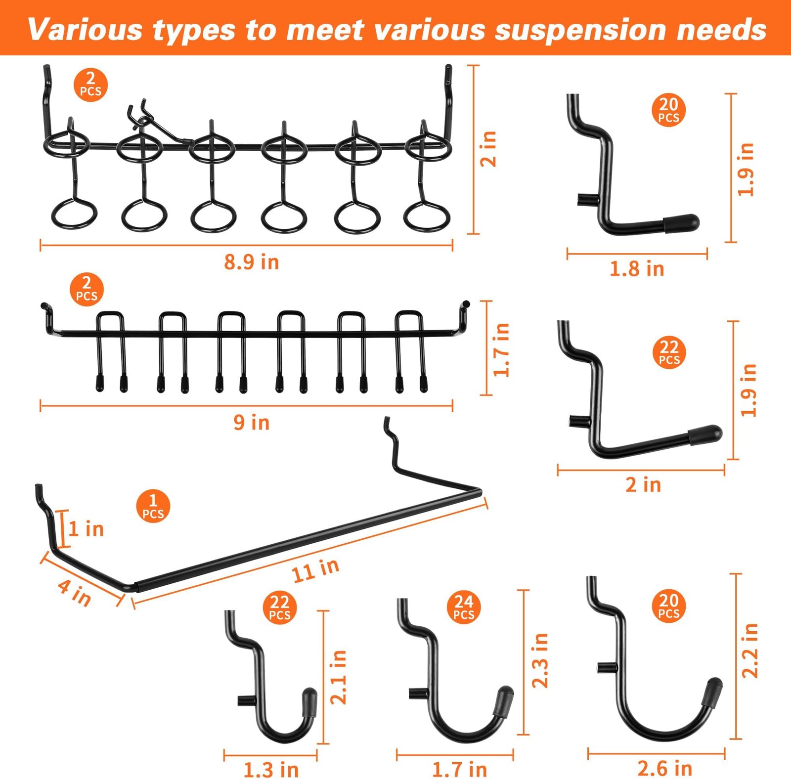 296 PCS Extra Thick 0.2'' Pegboard Hooks for 1/4" Peg Board Hanging Tools, He...