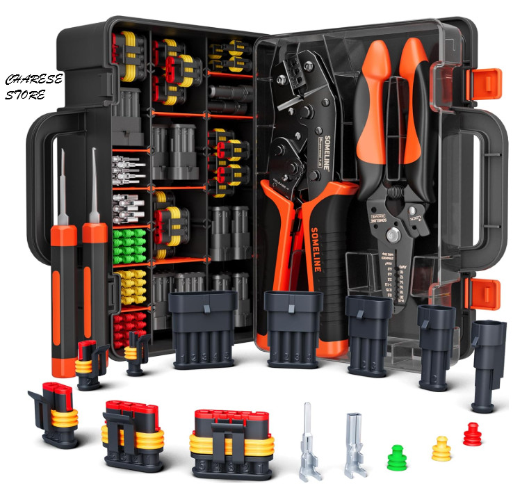 SOMELINE Crimping Tool Kit, Ratchet Crimper & Waterproof Connectors 22–14 AWG