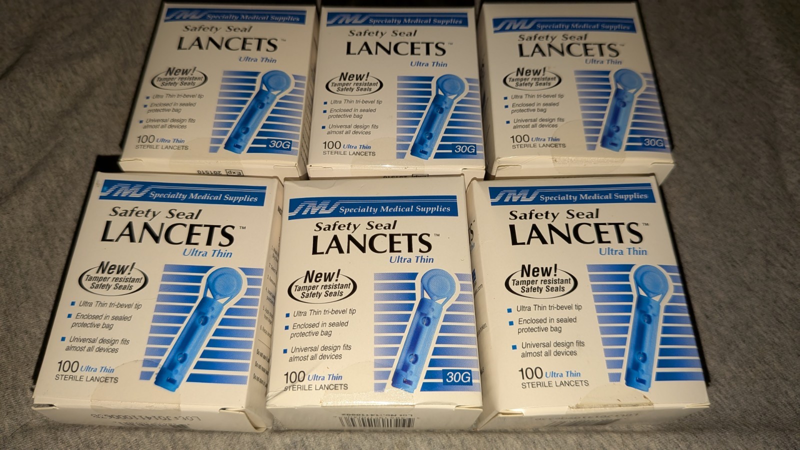 SMS Safety Seal LANCETS Ultra Thin, Box of 100 ,NEW  Lot Of 6 (600 Total)