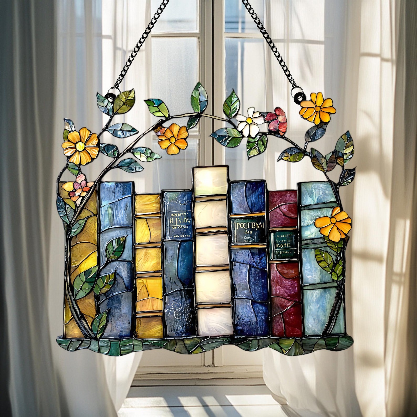 Flower Book Acrylic Window Hanging: Librarian Gift, Book Lover Decor