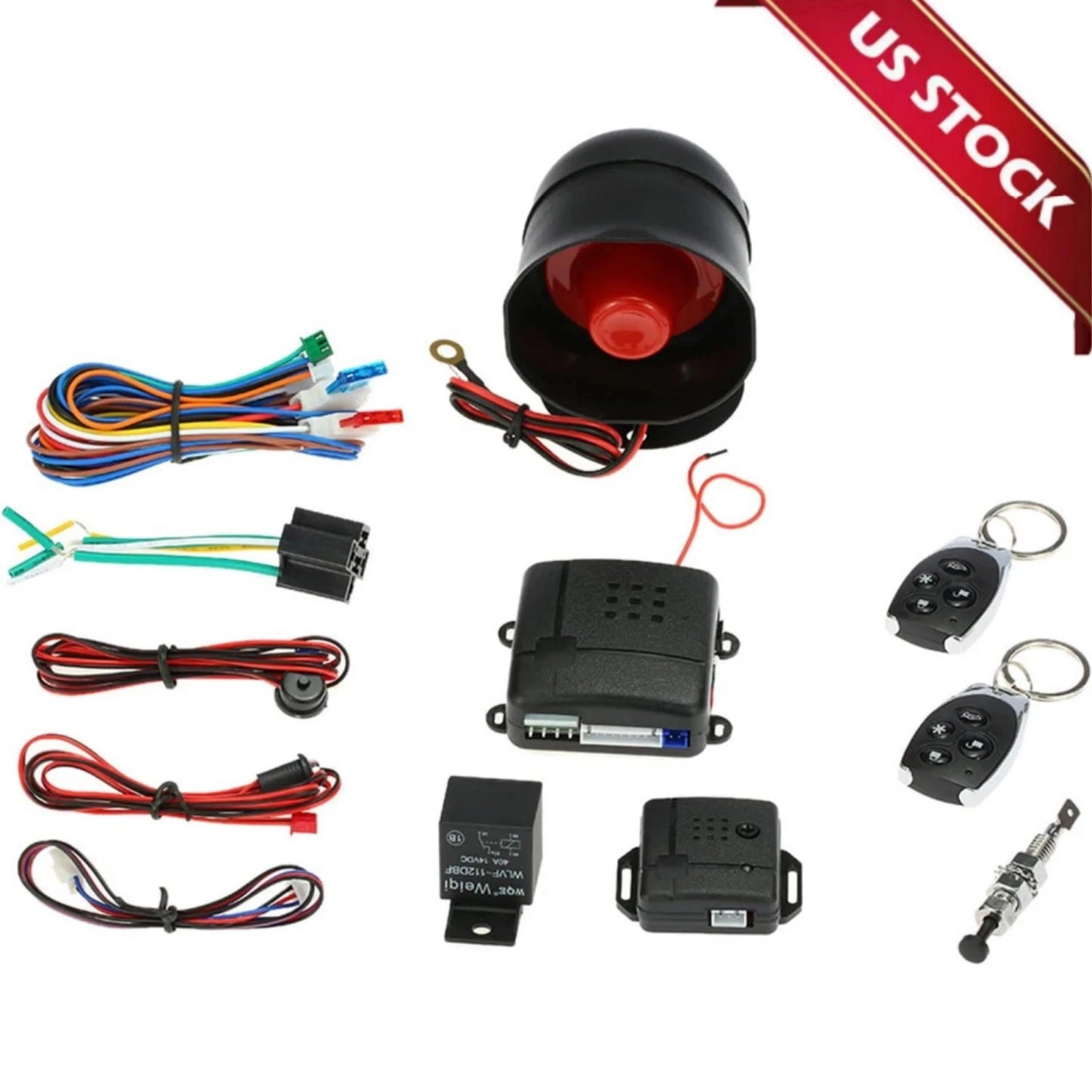 12V Universal Car Alarm Security System - Keyless Entry & Engine Start w/ 2 Fobs