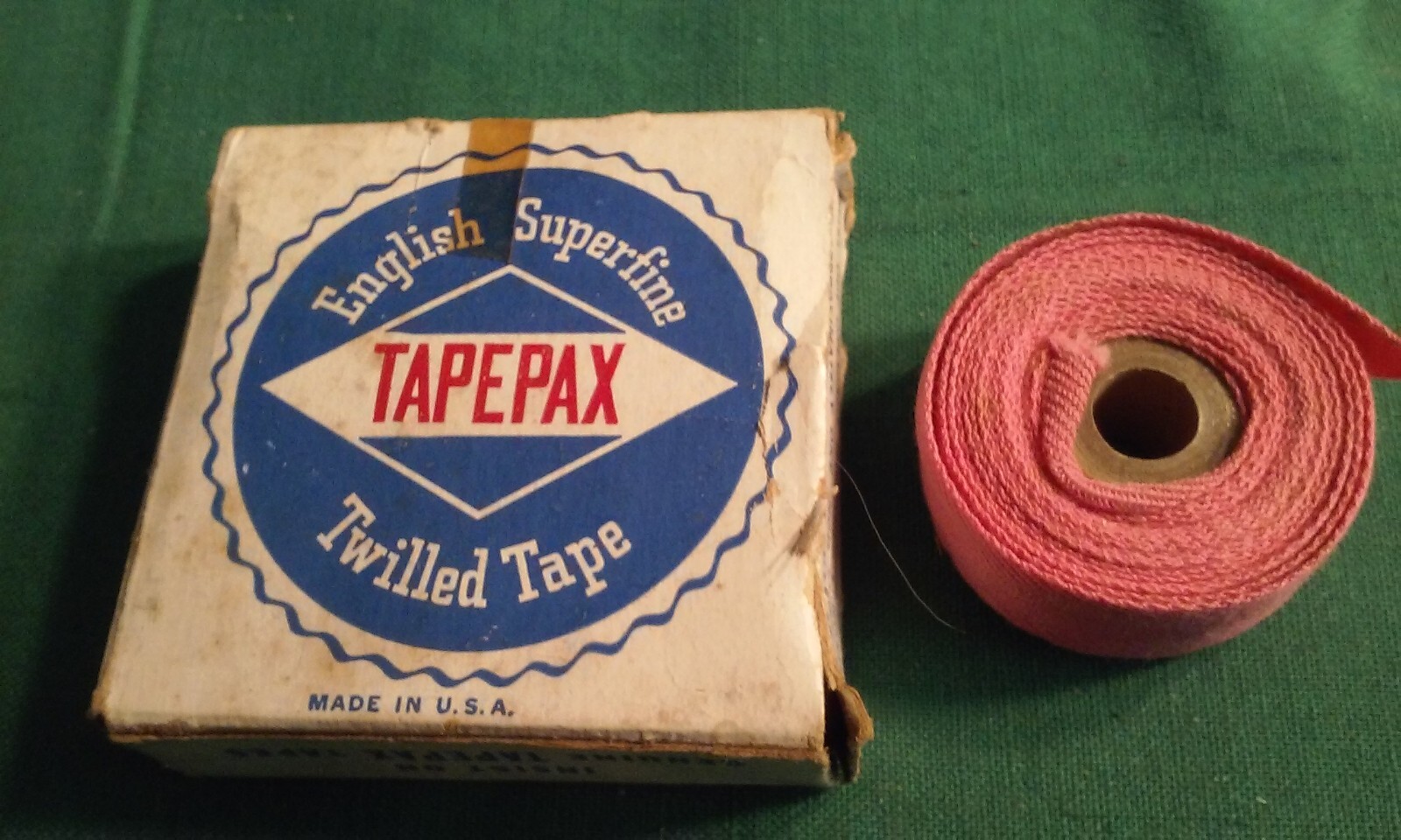 Vintage Pink Fabric English Superfine Twilled Tape 5/8" ? yards Square Paper Box