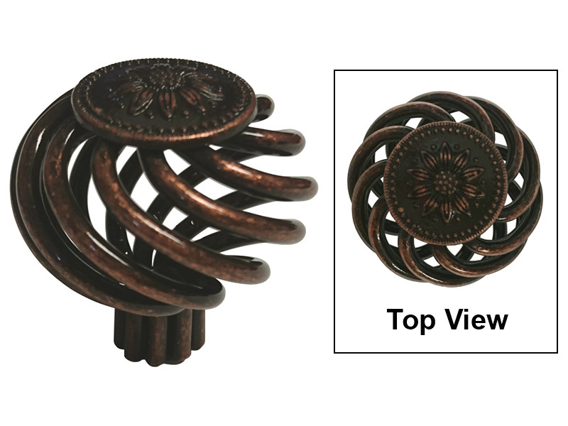 Antique Copper Machined 1 5/8" Sunflower Birdcage Kitchen Cabinet Knob 40mm