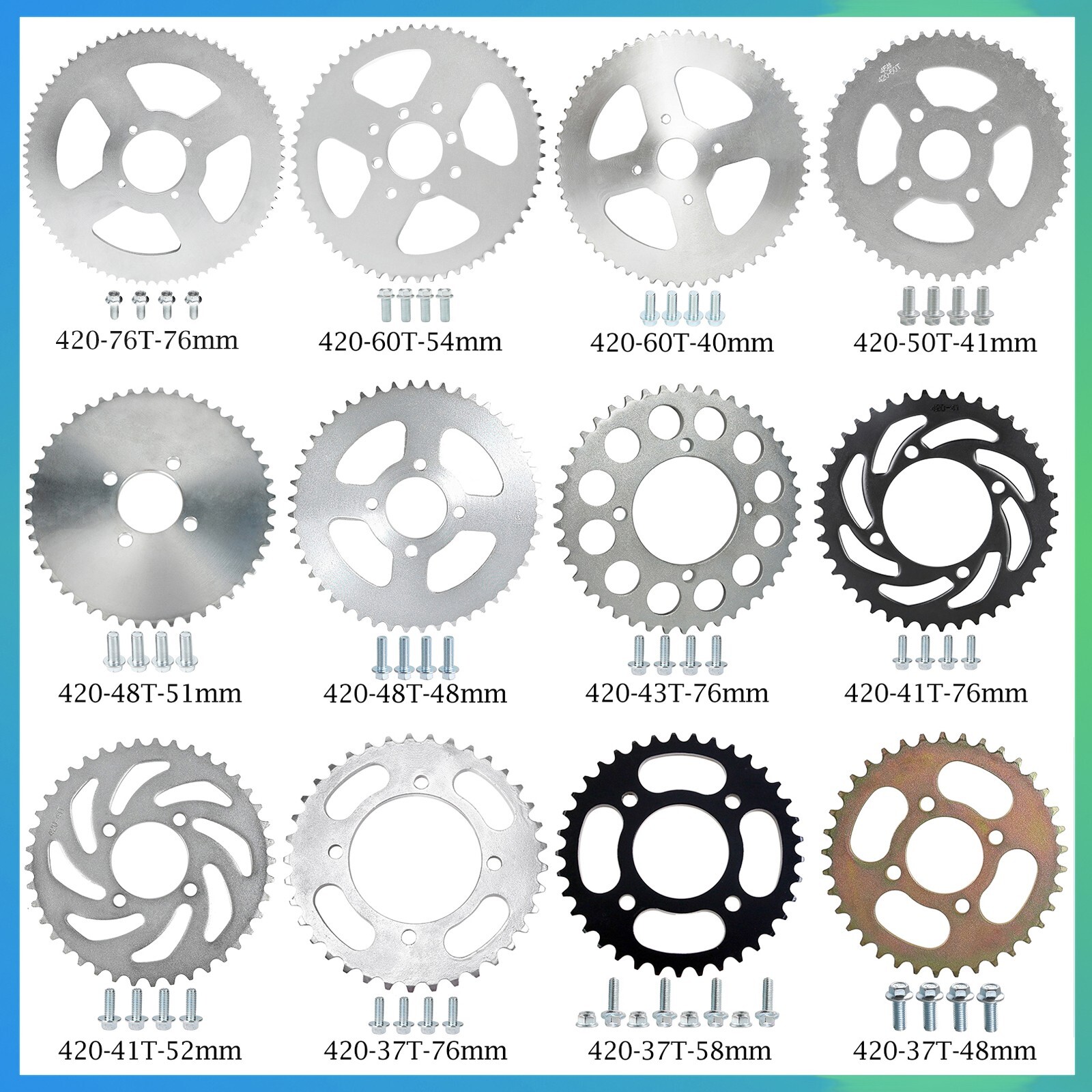 420 Chain Rear Sprocket 37T 41T 43T 48T 50T 60T 76T For Dirt Bikes ATV Go Kart