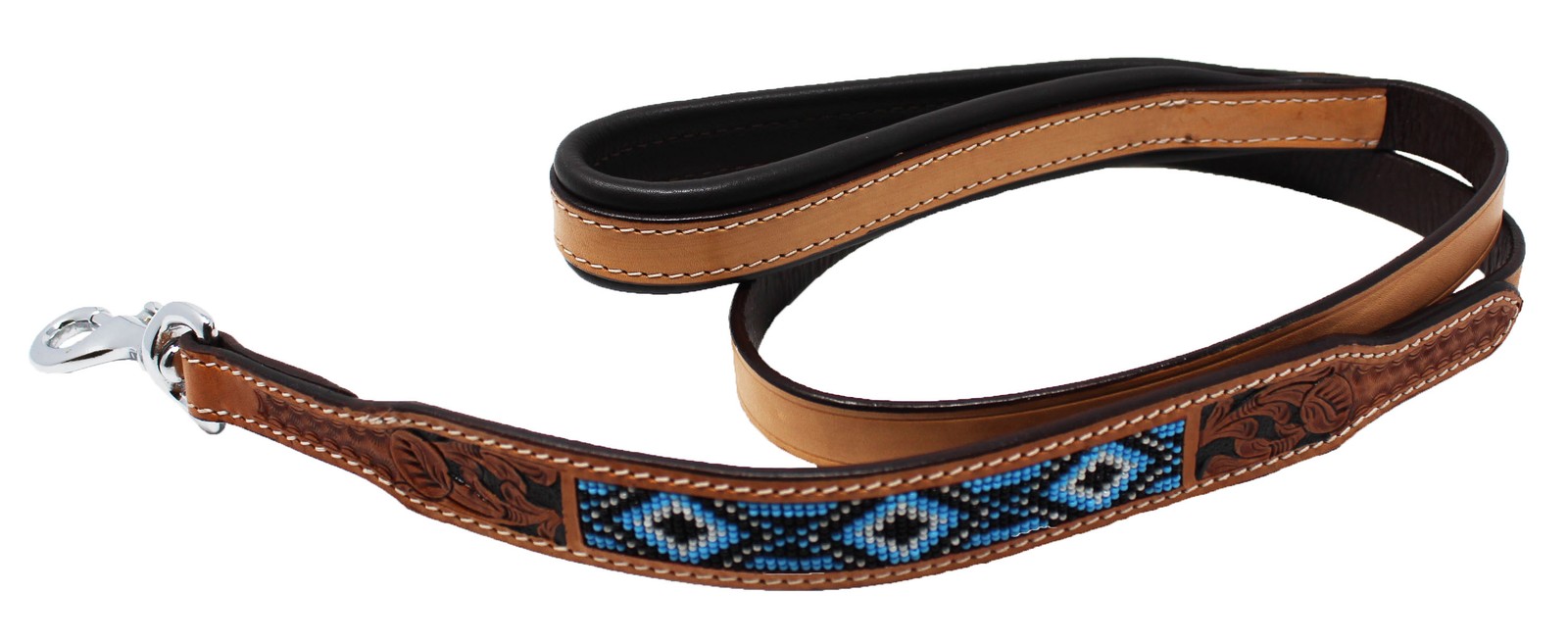 Handmade Beaded Leather Dog Collar Leash Padded Handle 4' 60058A