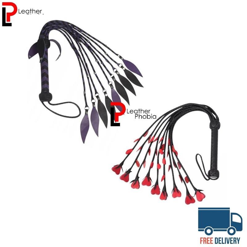 2 Pack Handcrafted Leather Flogger Whip – 9 Tails, Thick Handle, 18" Cowhide