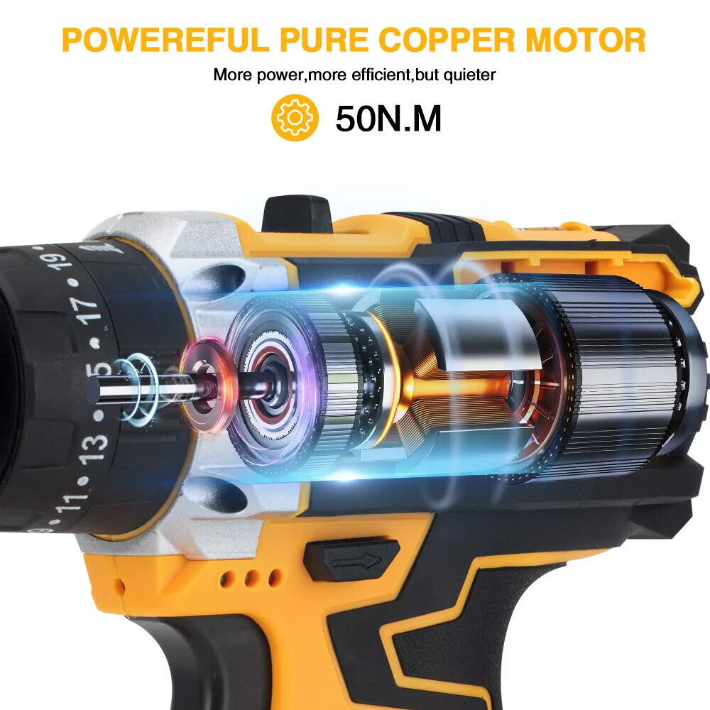 21V Cordless Hammer Drill Set Electric Impact Driver Screwdriver with 2 Battery