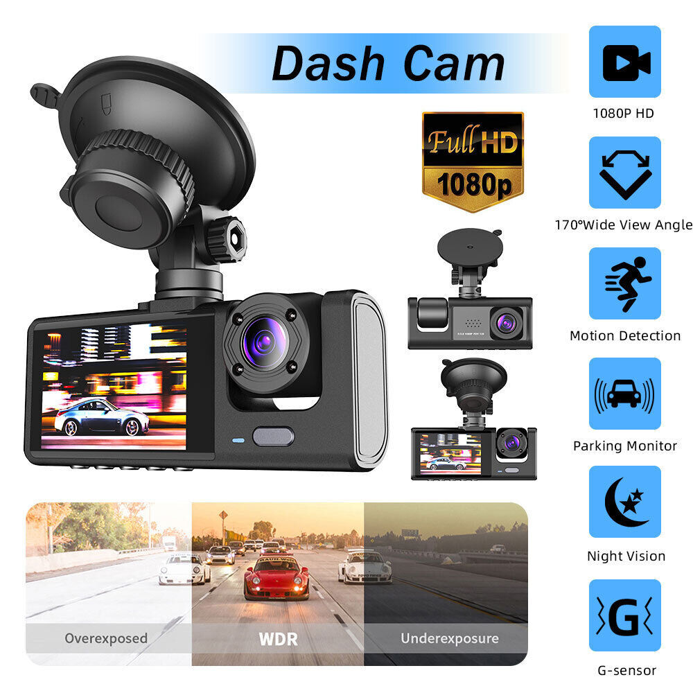 1080P Dual Dash Camaras De Seguridad Grabadora Para Carro Auto Salpicadero 3Lens