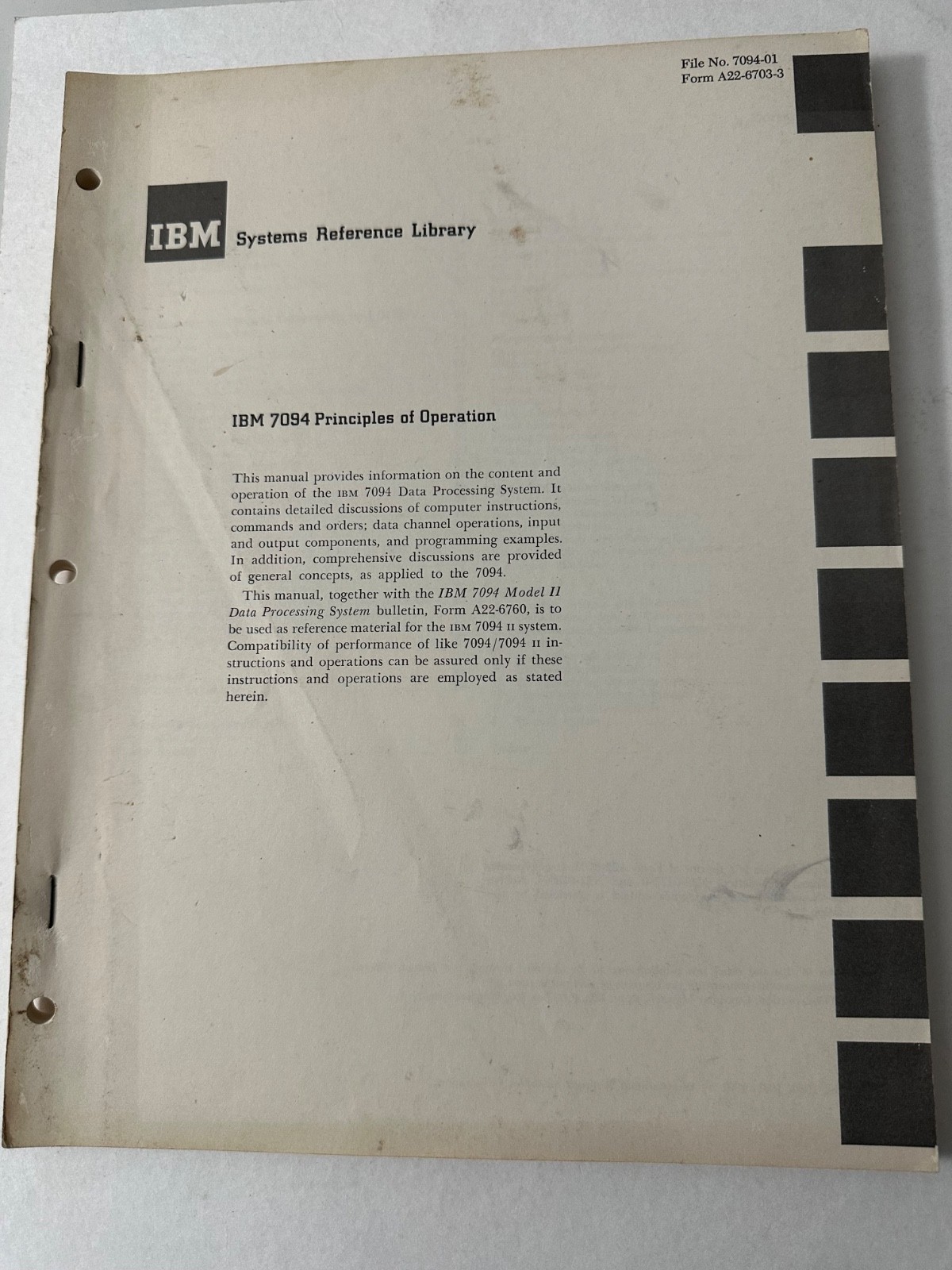 IBM SYSTEMS REFERENCE LIBRARY Original IBM 7094 Prin of Operation MANUAL - 1962!