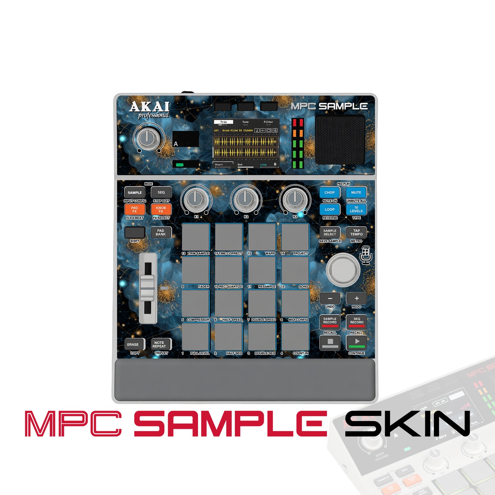Akai MPC Sample Skin / Blue Gold Blossom