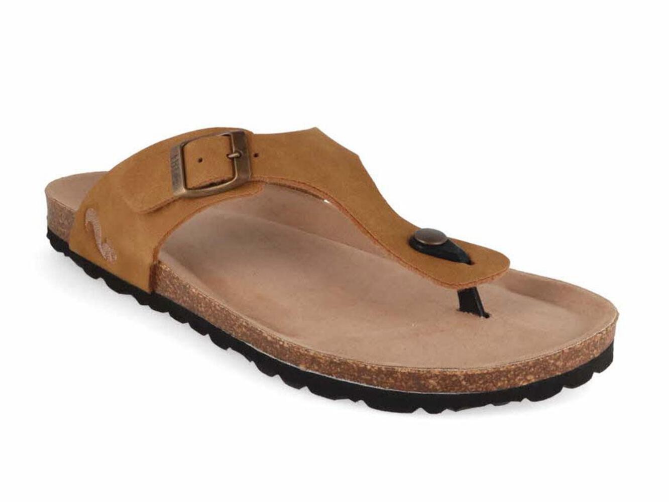Thies Men Toe Separator Sandals 'Bodiee Soft', cognac