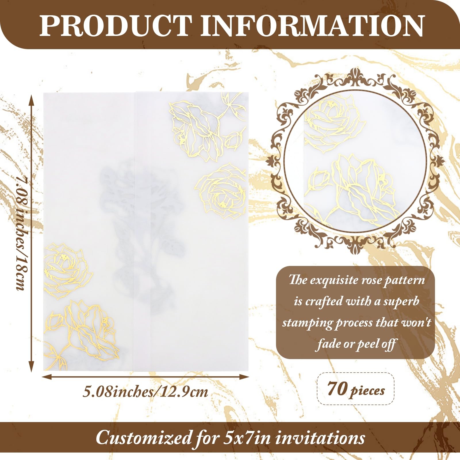 70 PCS Vellum Jackets 5x7 Invitations Pre Folded Paper Translucent Wraps