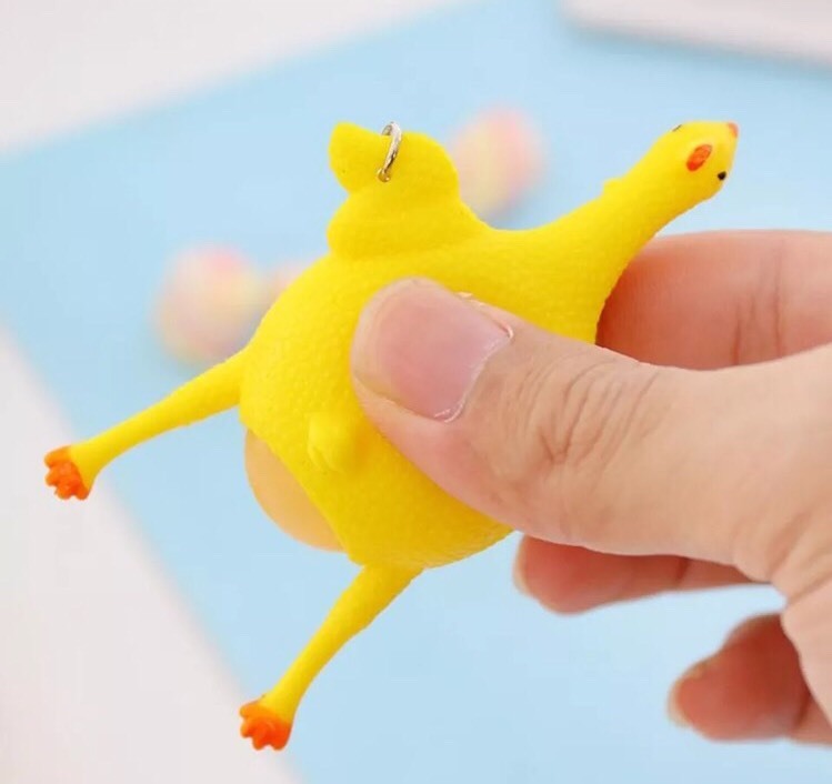 Egg Laying Chicken Squeezable Stress Keychain 2" Cute Toy