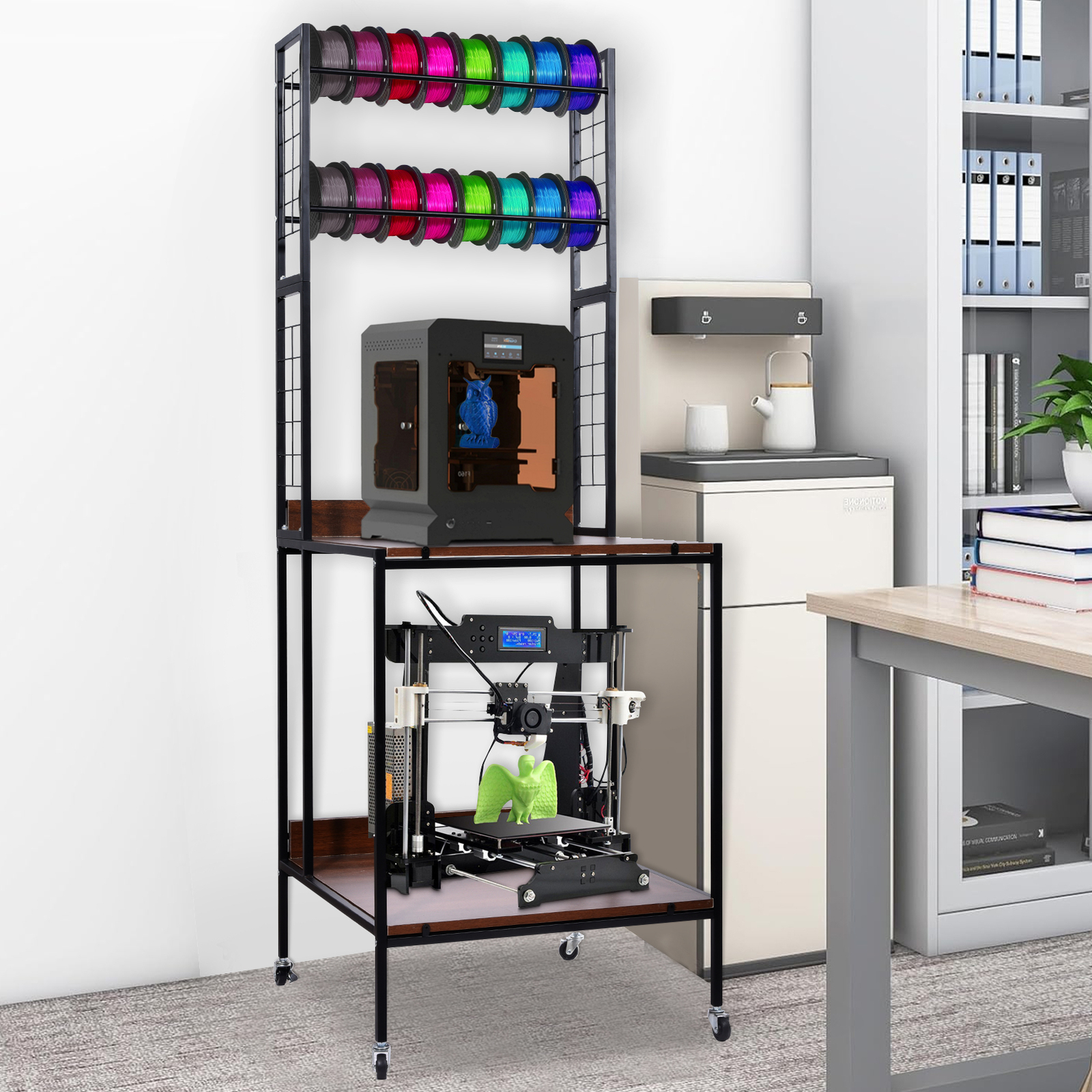 Mobile 3D Printer Stand Double Layer Filament Storage Rack+Wheel
