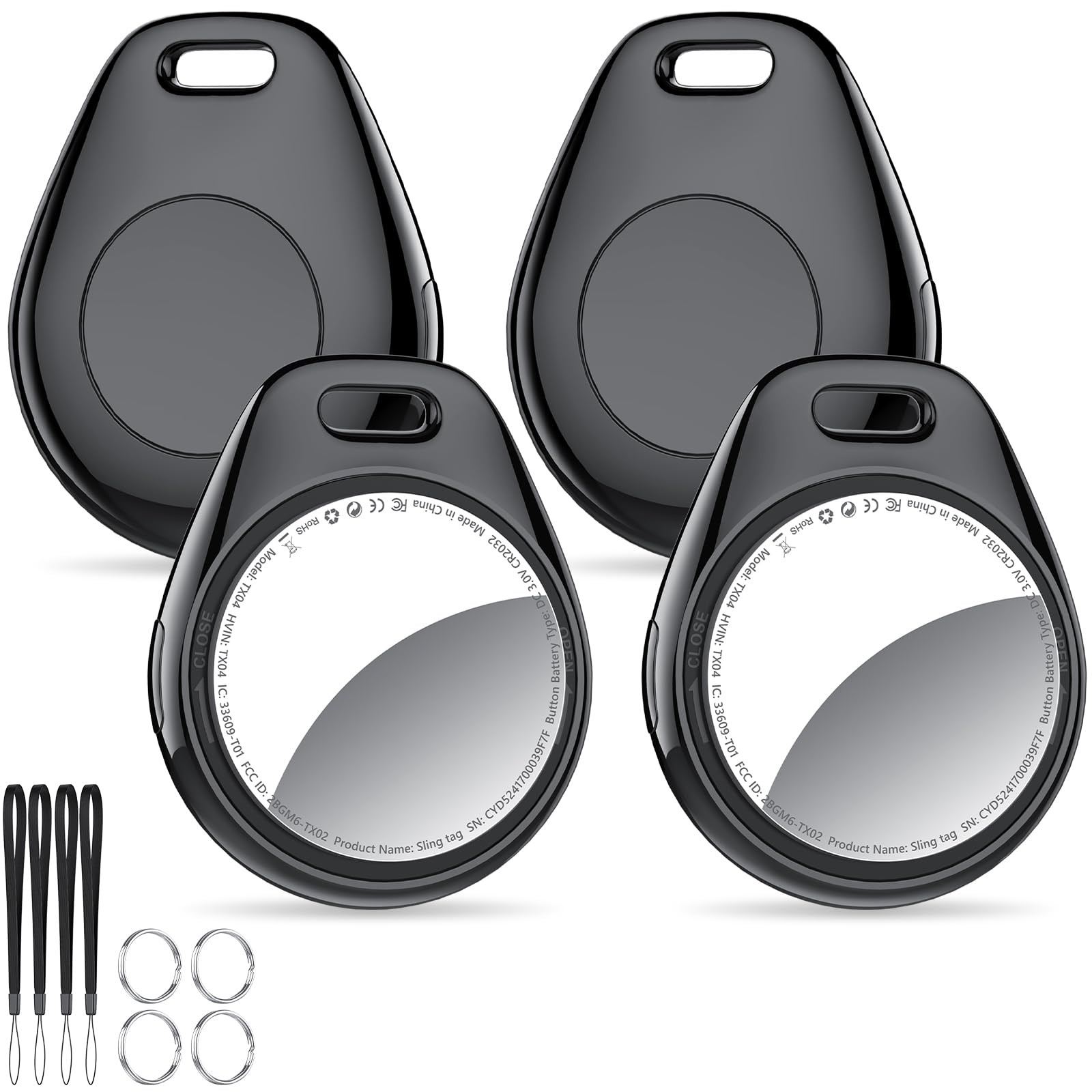 [iOS Only] Tukio Air Tracker Tags 4 Pack Black, [Apple MFi Certified] | Bluet...