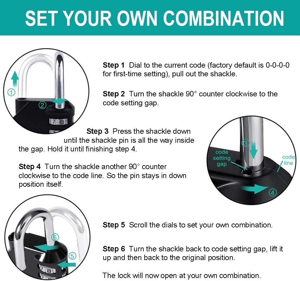 Sturdy Lock with 4-Digit Code - Weatherproof Black Padlock for Security Needs