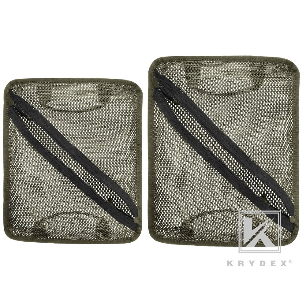 KRYDEX 2pcs Tactical Mesh Pouch Set Modular Storage Organizer Pockets Green BK