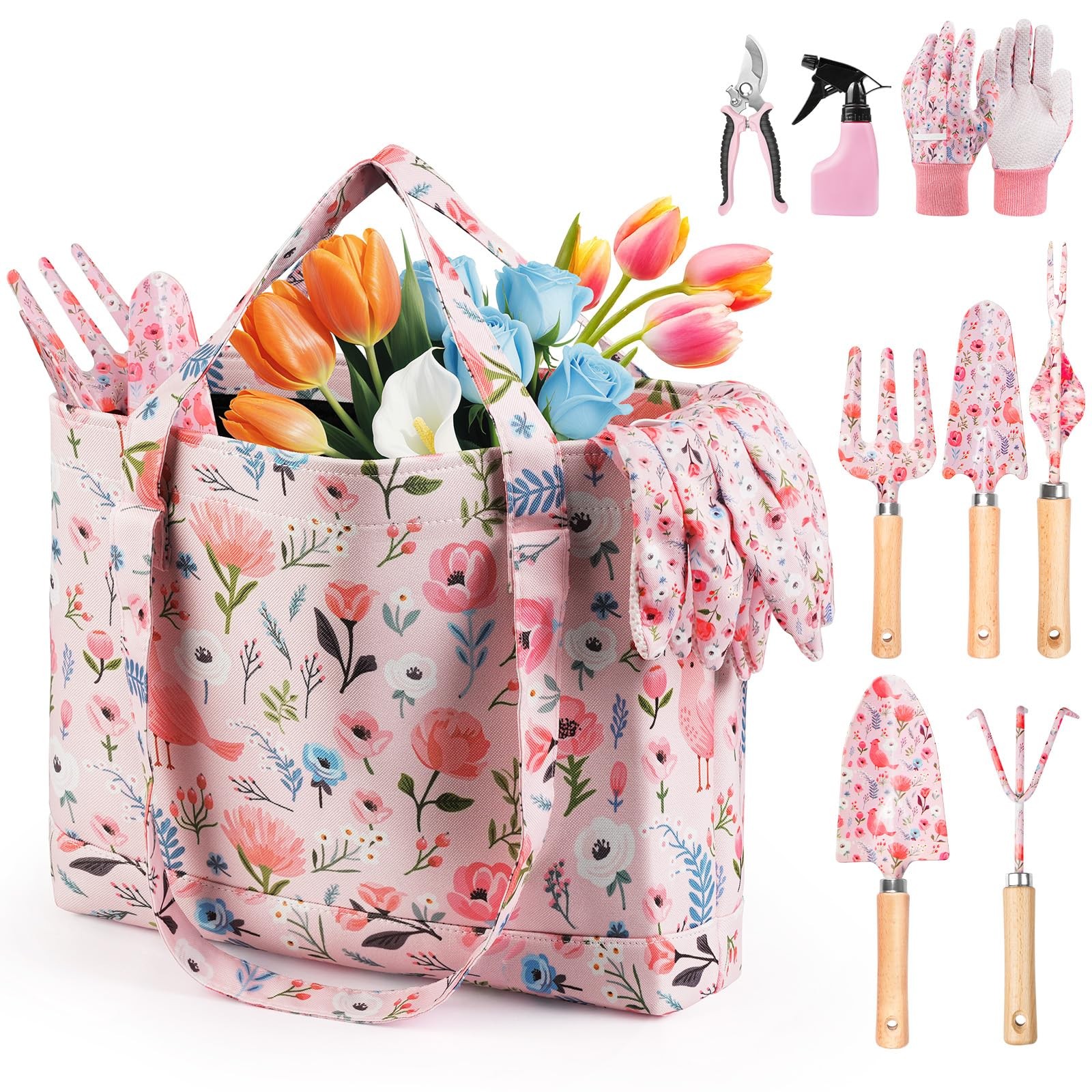 Grenebo Gardening Tools, 10-Piece Gift Set for Women, Pink