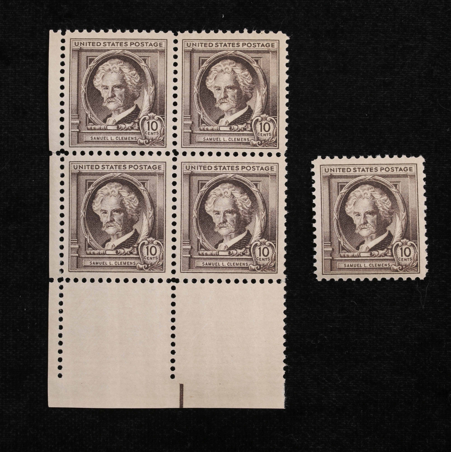 #863 US Plate Block Of 4 Samuel L. Clemens 10c OG Famous Americans Total of (5)