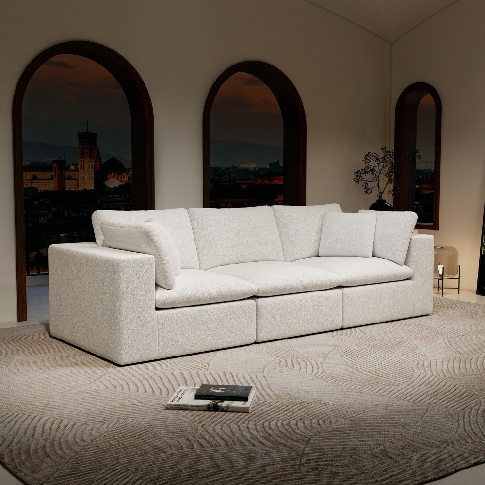 108.3" Modular Sectional Sofa w/ Plush Corduroy, White, No Assembly