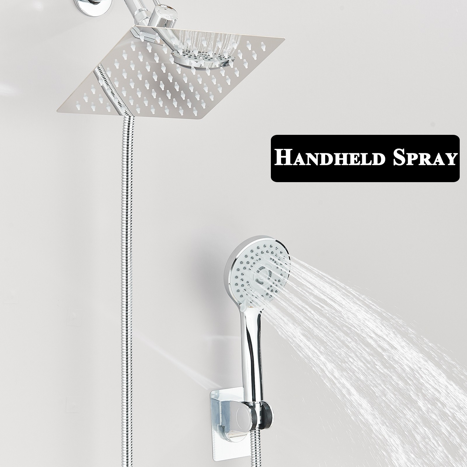 Chrome 8inch Rain Shower Head with Handheld Spray High Pressure Showerhead Combo