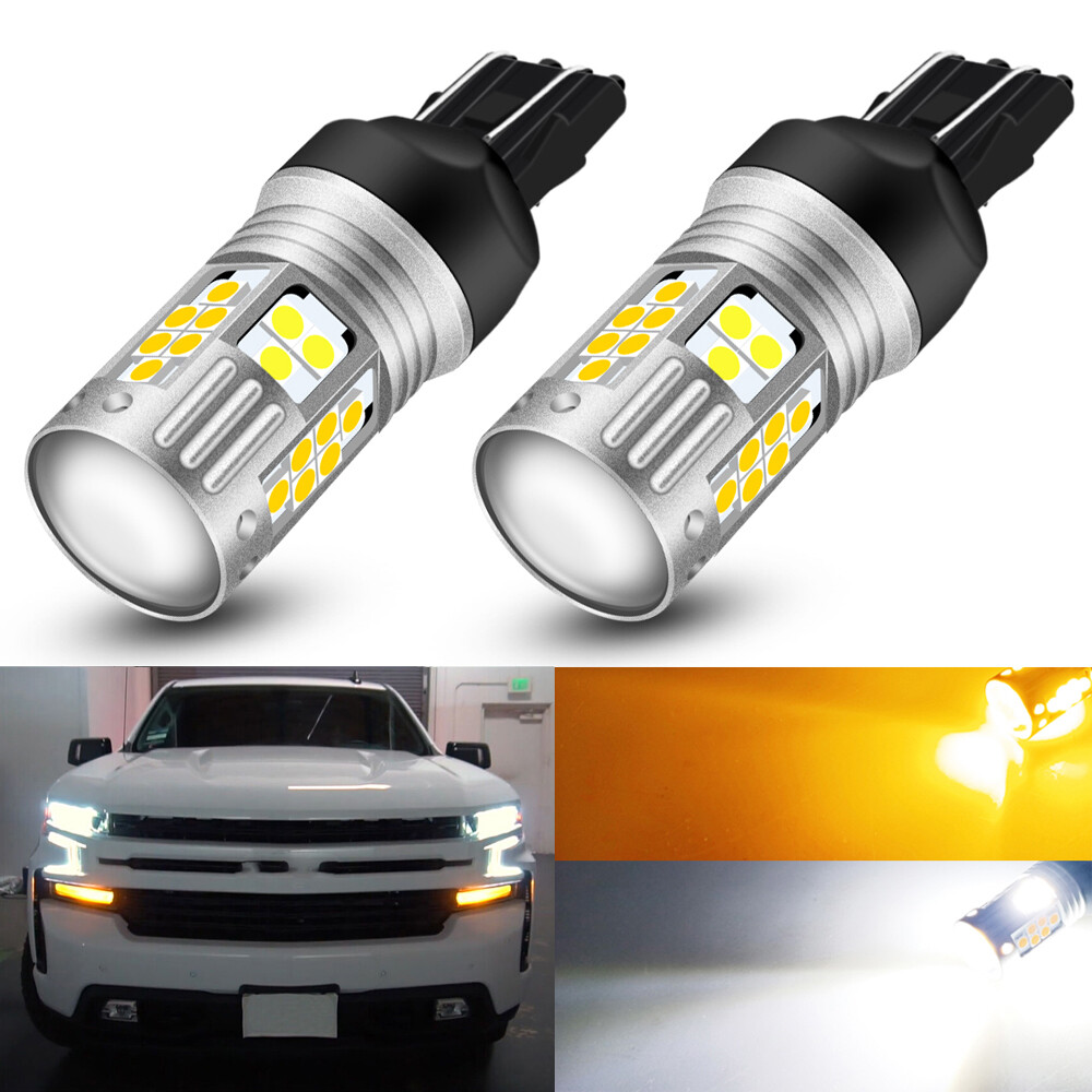 2X 7443 LED Switchback Turn Signal DRL Light Bulbs For Chevy Silverado 2015-2019
