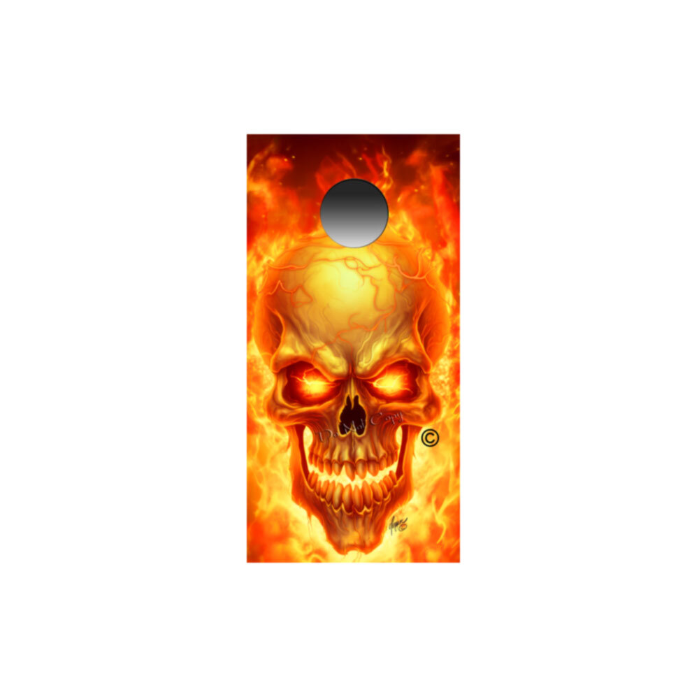 Flaming Skulls Light Dark COMBO Cornhole Wraps Vinyl Decals Fire Scorched Skull