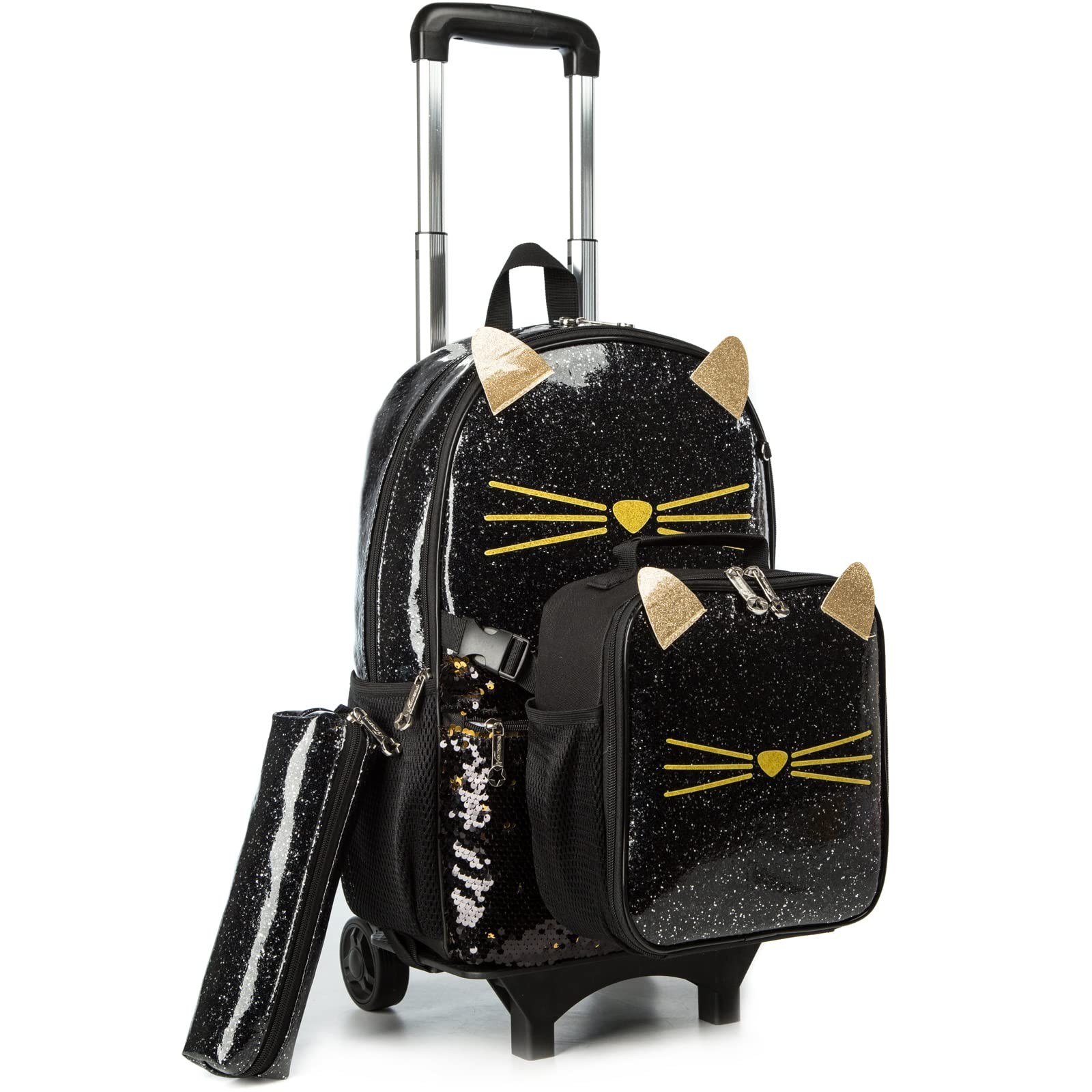 Cat School Bags Kids Rolling Backpack for Girls Luggage Kids Suitcase With Wh...