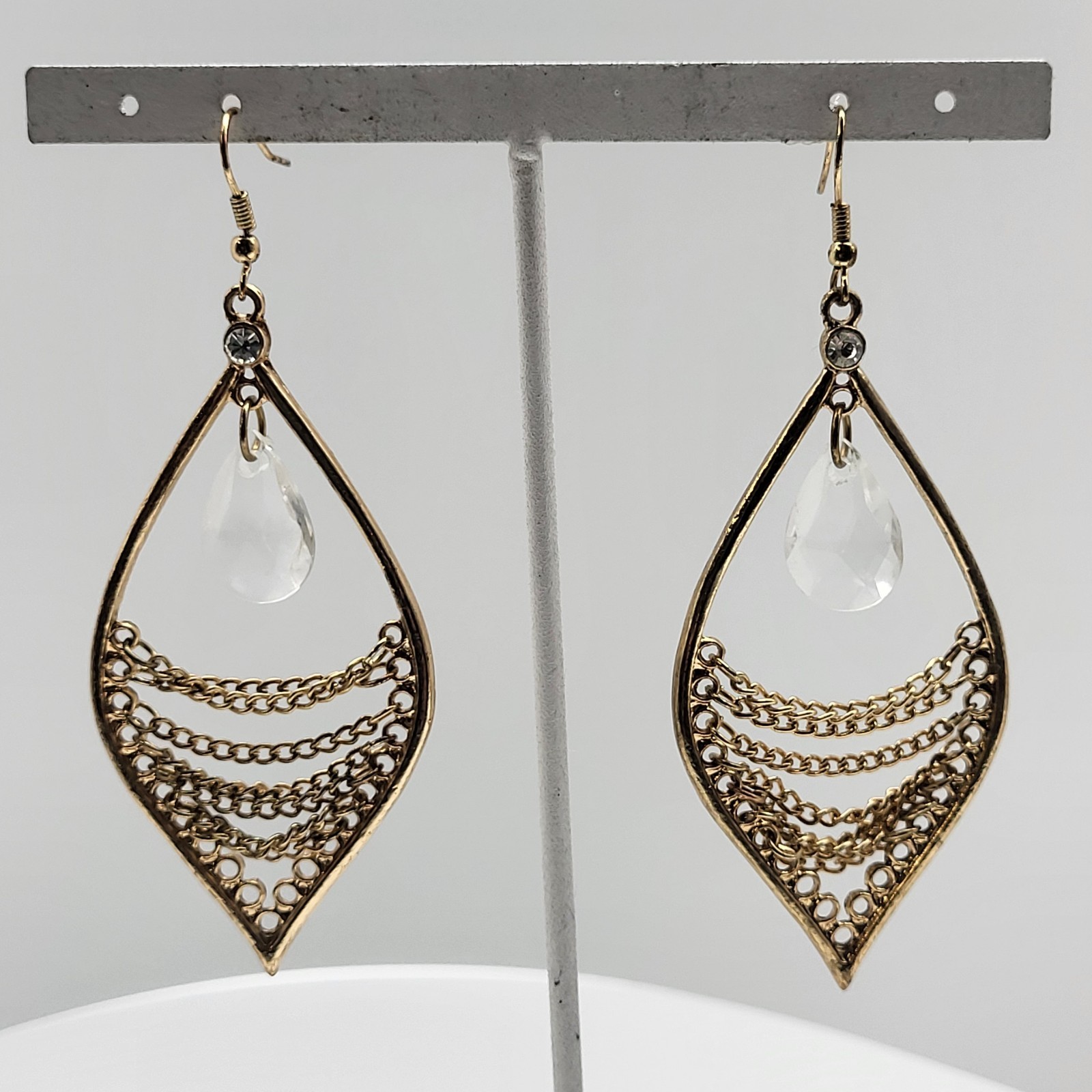 Flamboyant dangle earrings chains crystal Boho Tribal fun