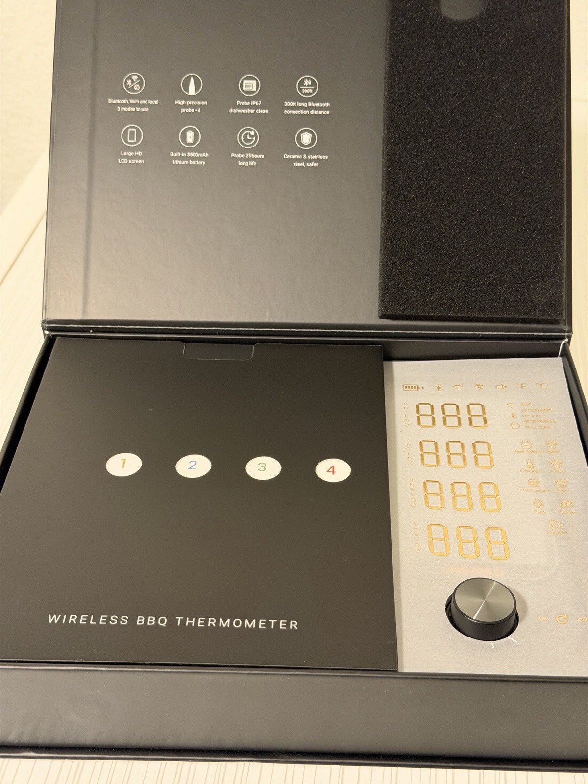 INKBIRD INT-14S-BW Wireless Digital Meat BBQ Thermometer 4-Probe Black Open Box