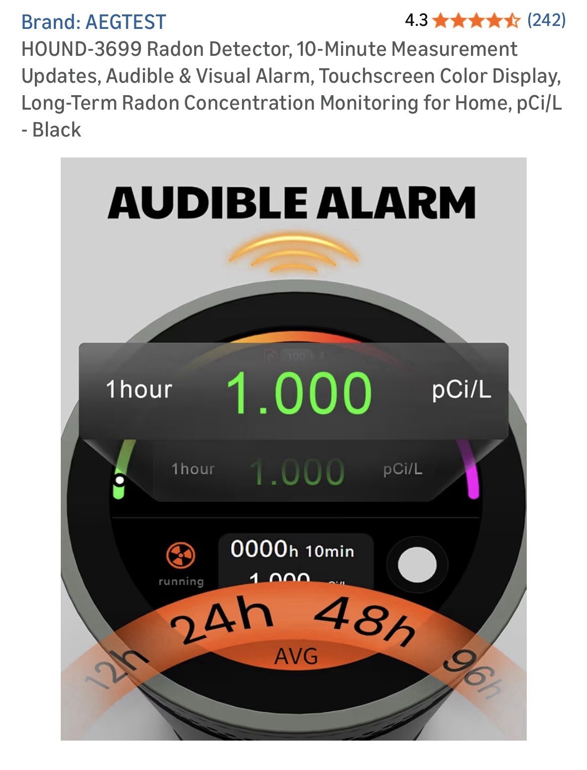 AEGTEST HOUND-3699 Radon Detector Brand New Open Box