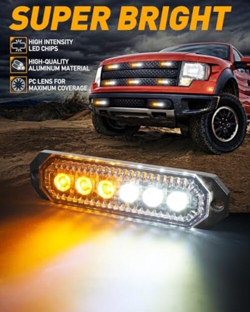 406T Emergency Strobe Grille Lights: 4Pcs 6 LED Sync Feature Amber/White