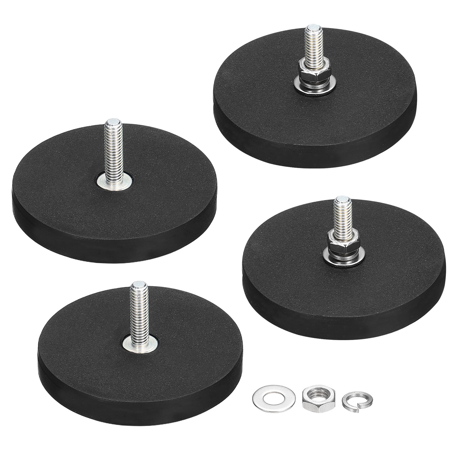 4Pcs 1.7" Dia Rubber Coated Magnets 19LBS Magnet Base with M4 Male Threaded