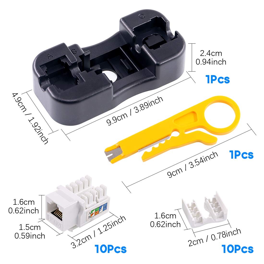 32 PCS Cat6 RJ45 Keystone Jack Set Module Connector Wall Plate Punch Stand