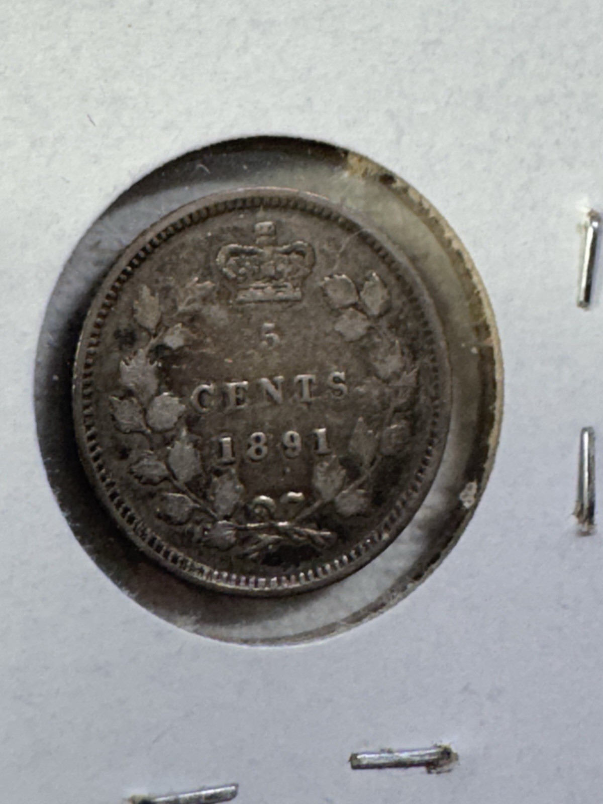 1891 Canada 5 Cents Small Silver Coin Cleaned