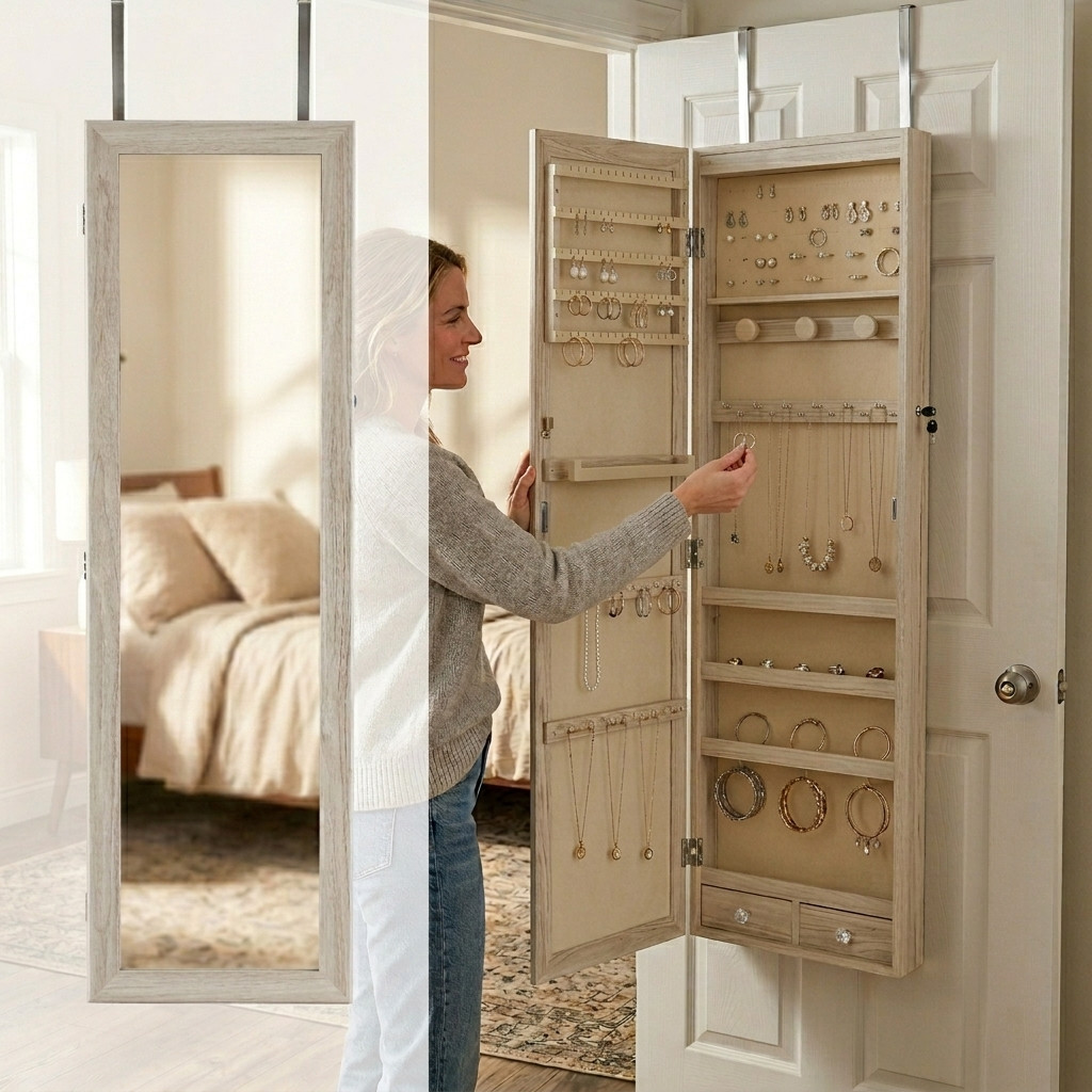 47.2" Tall LED Mirror Jewelry Cabinet