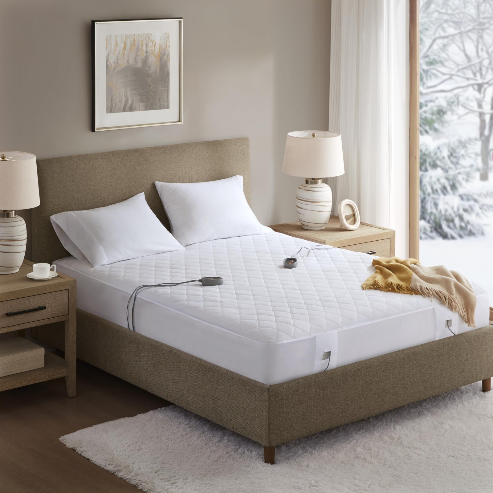 Beautyrest Cotton Blend Heated Mattress Pad Secure California King, White