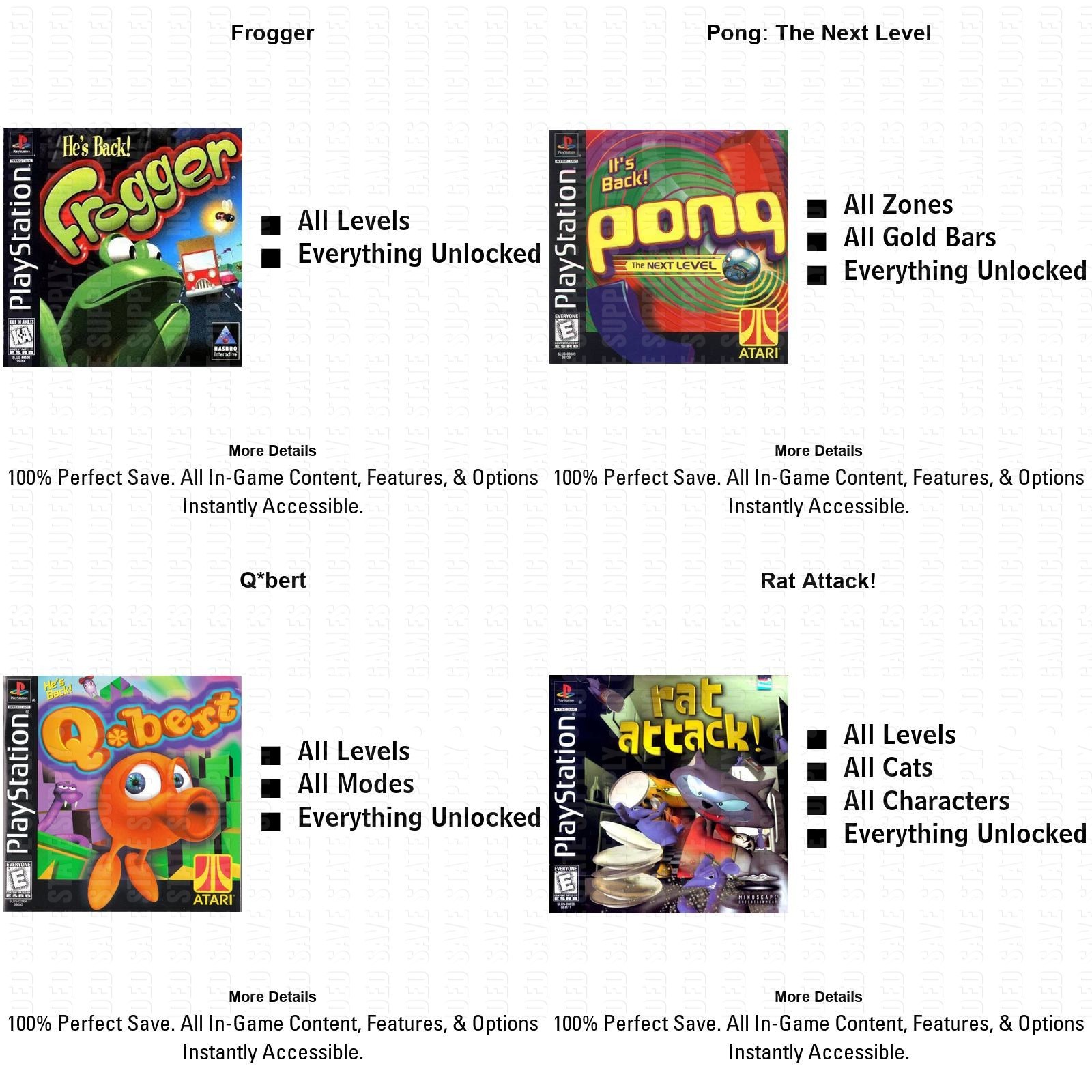 Frogger PONG Q*bert Rat Attack R-Types Strider PS1 Memory Card