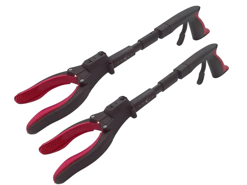Grabber Reacher Tool 19" Aluminum Magnetic Claw with LED Light, 2-Pack, Red