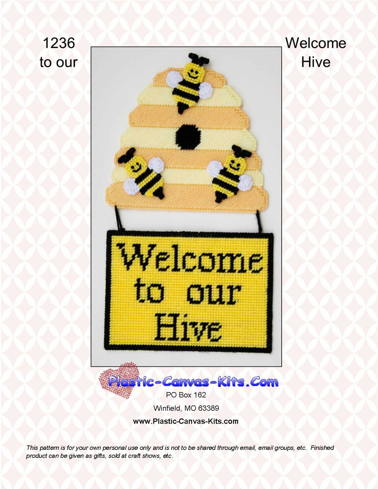 "Welcome to our Hive" Bees Wall Hanging-Plastic Canvas Pattern or Kit