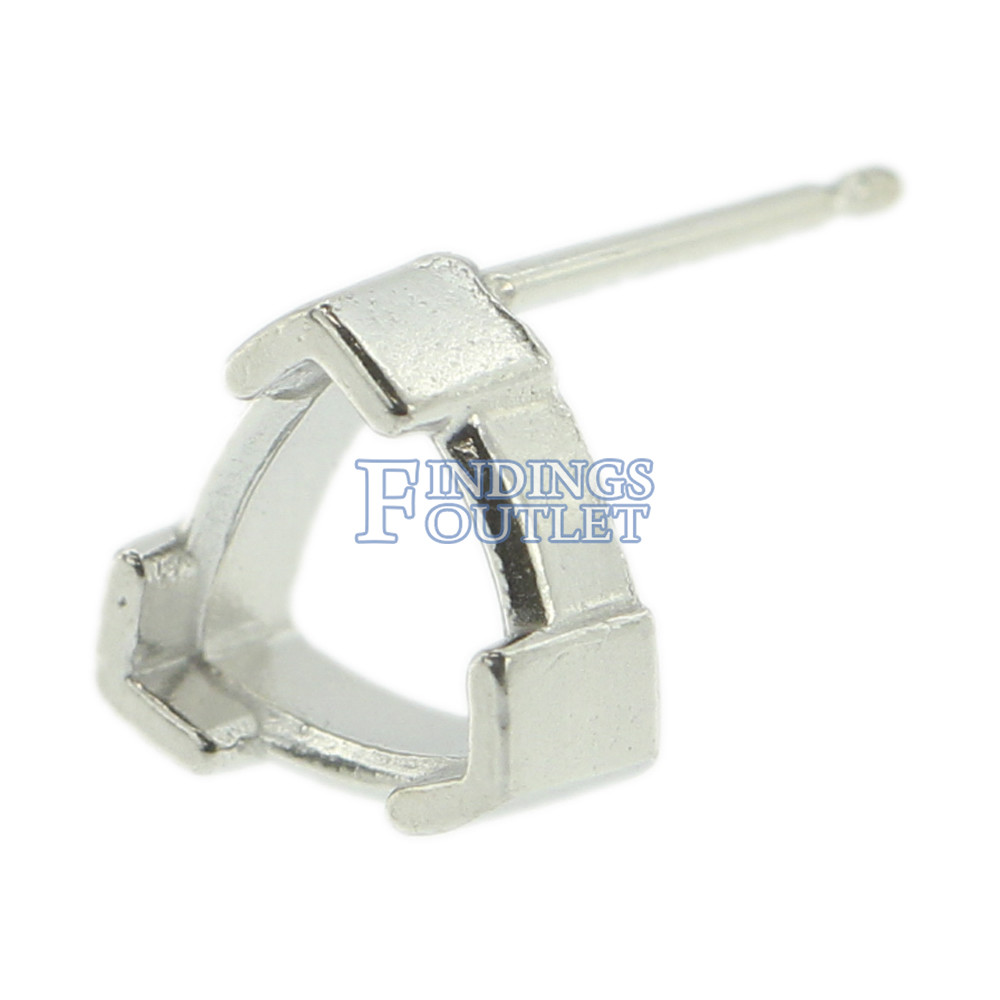 14k White Gold V-End Trillion Stud Earring Mounting Setting Push Back Post USA