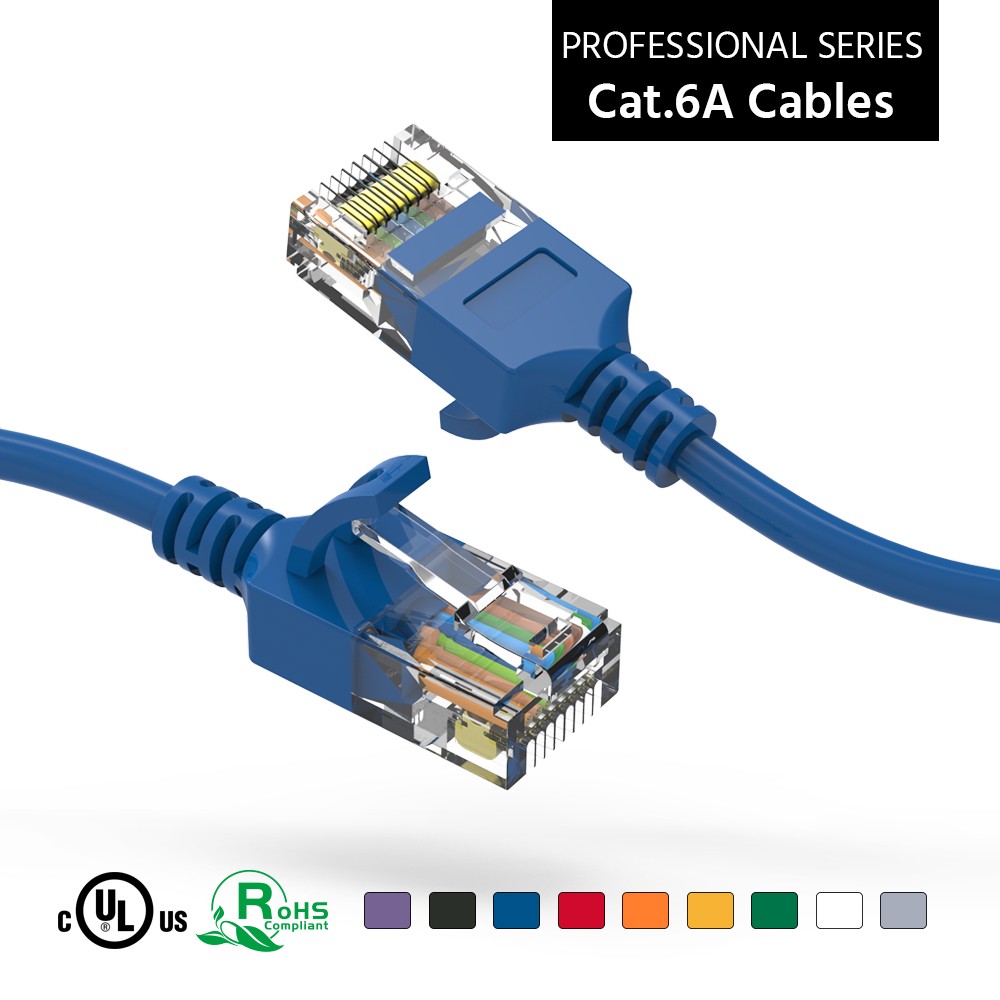 7Ft CAT6A UTP Slim Ethernet Network Booted Cable 28AWG Blue