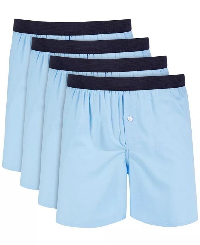 Club Room Men's 4-Pk. Cotton Woven Boxers, Tagless Sky Sail Blue-Medium 32-34