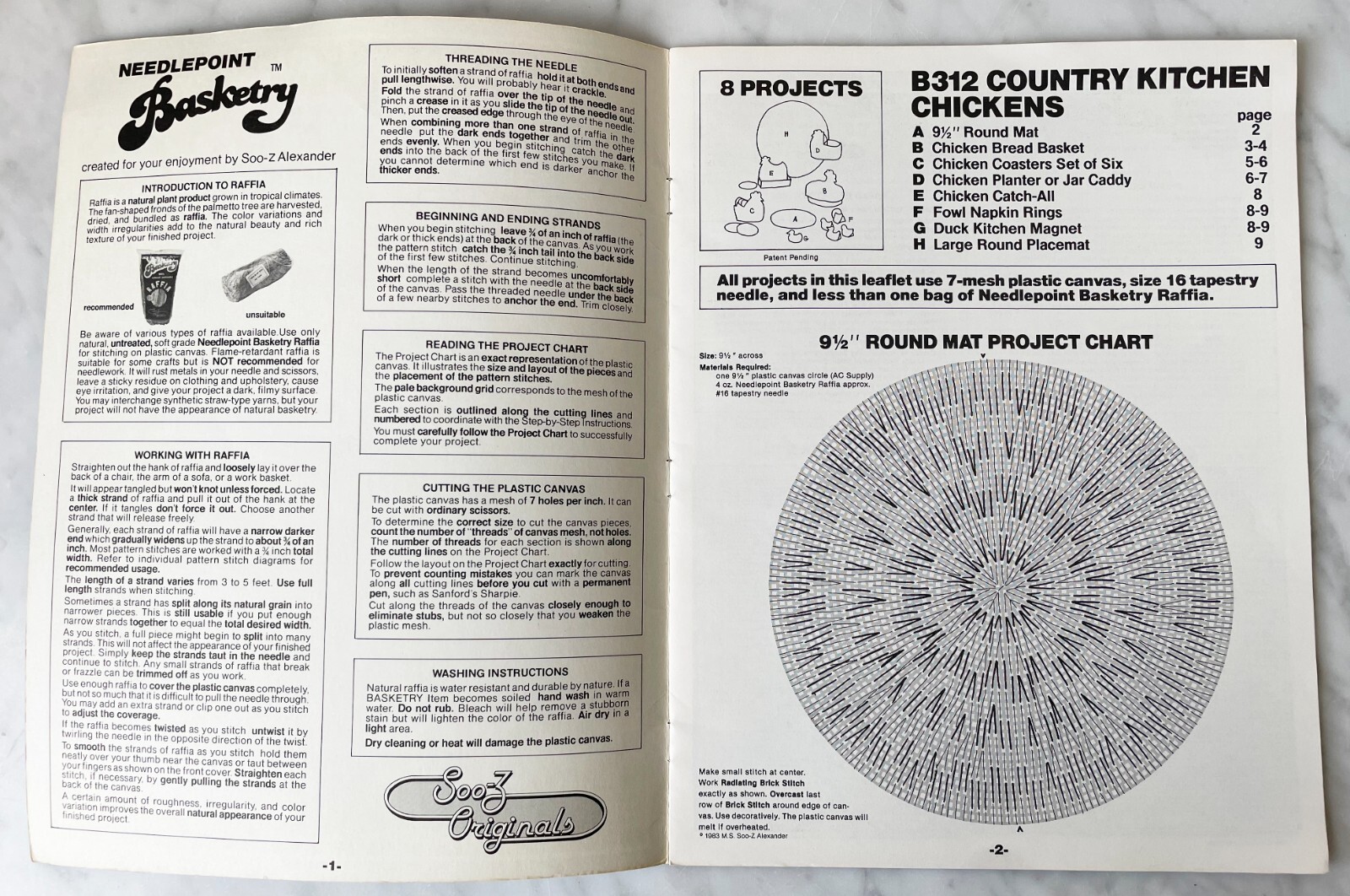Needlepoint Basketry Country Kitchen Chickens Leaflet B312 Raffia Plastic Canvas