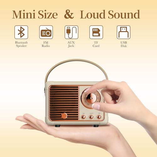 Retro Bluetooth Speaker, Wireless Mini Portable Speakers Support USB/TF Cream