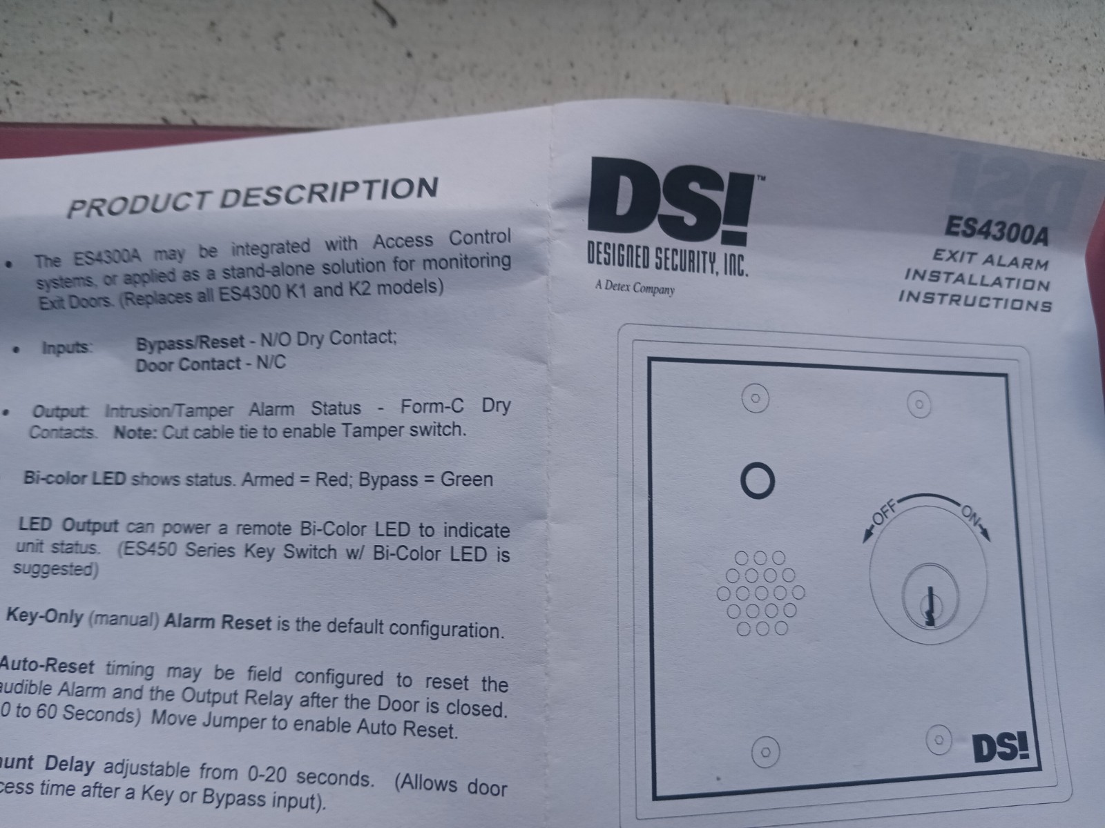 NEW IN BOX DSI ES4300A-K4-T1 EXIT ALARM