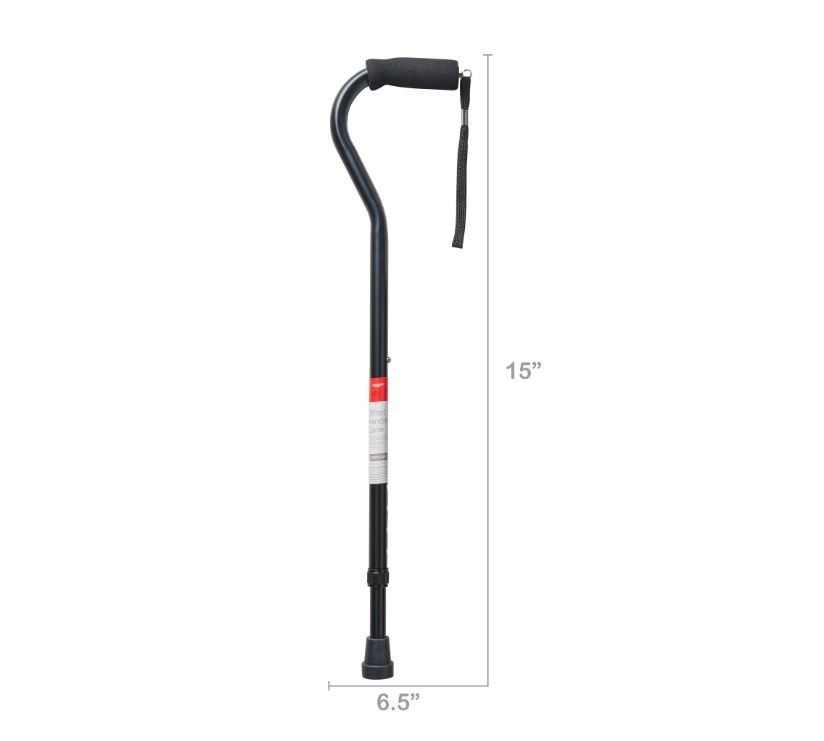 Mobility Aluminum Offset Handle Cane with Foam Handle, Adjustable Height, Black