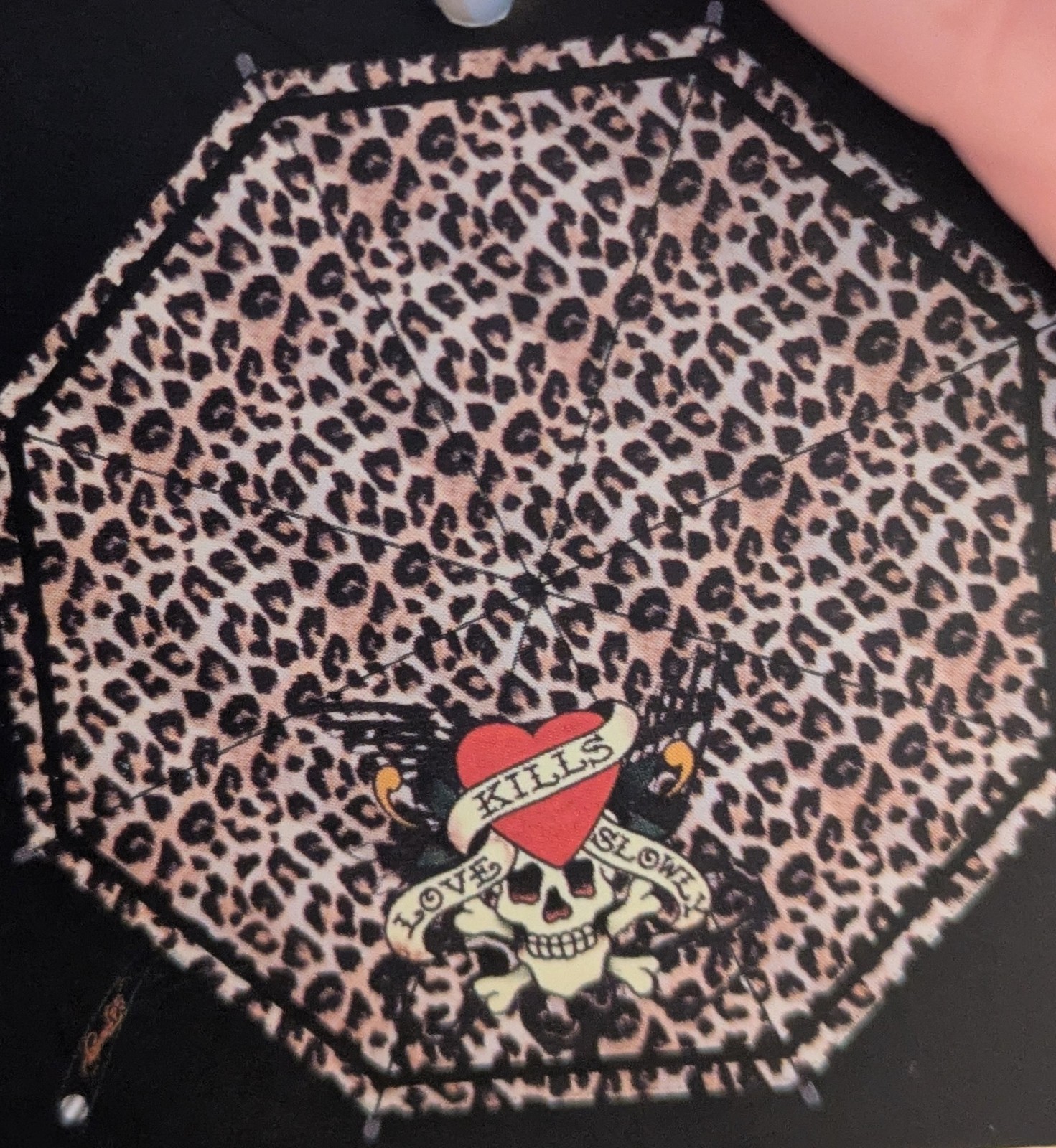 Ed Hardy Umbrella Leopard Print Love Kills Slowly Auto Open & Close NWT Boxed