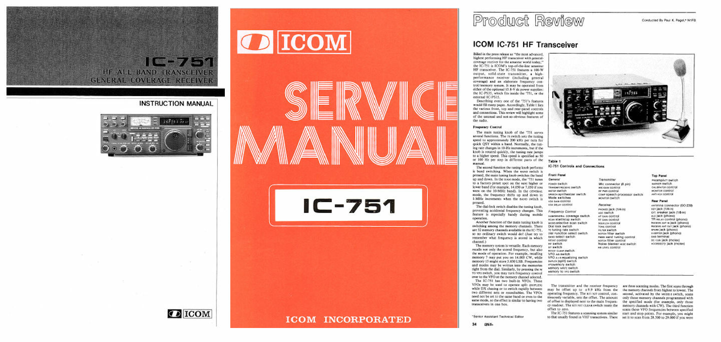 ICOM IC-751 INSTRUCTION MANUAL + SERVICE MANUAL + REVIEW - 32LB PAPER
